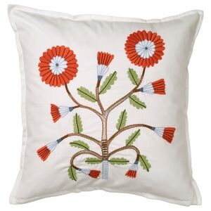 Embroidered Floral (2) Cushion Covers- White with Orange & Green